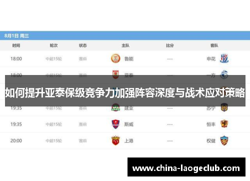 如何提升亚泰保级竞争力加强阵容深度与战术应对策略
